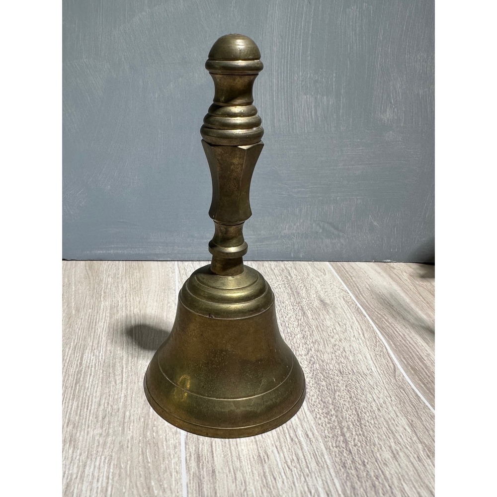 Vintage Brass Hand Bell Ornate Handle Loud Ringing Desk Bell